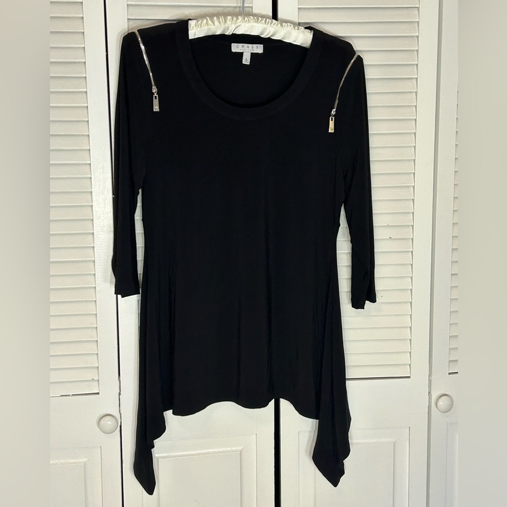 Chaus zipper detail stretch jersey tunic with asymmetrical hem